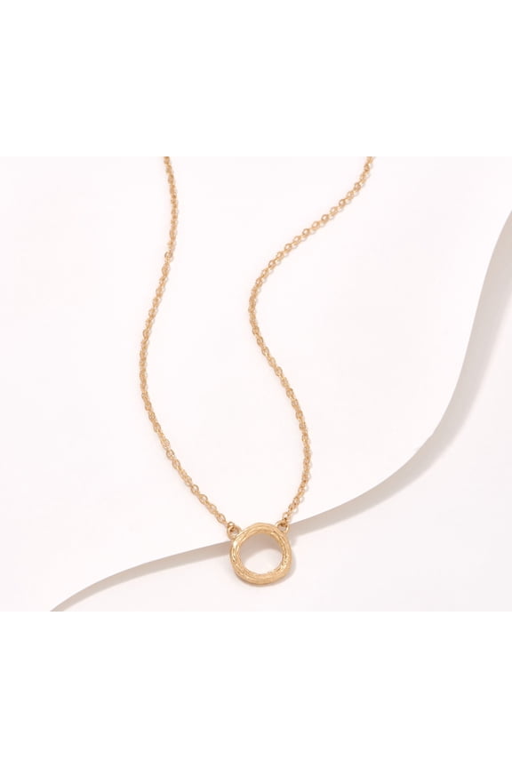 14K Solid Yellow Gold Textured Circle Necklace 18" (QVC $463)