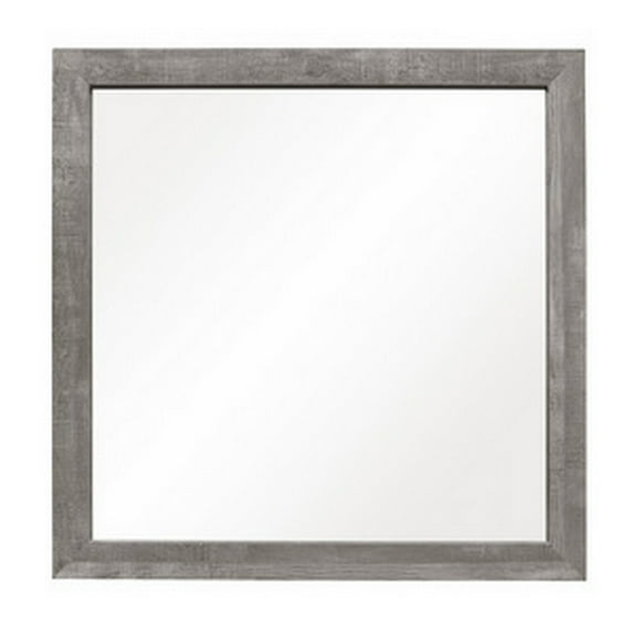 Adia 40 Inch Modern Accent Mirror, Sleek Textured Frame, Rustic Gray Veneer- Saltoro Sherpi