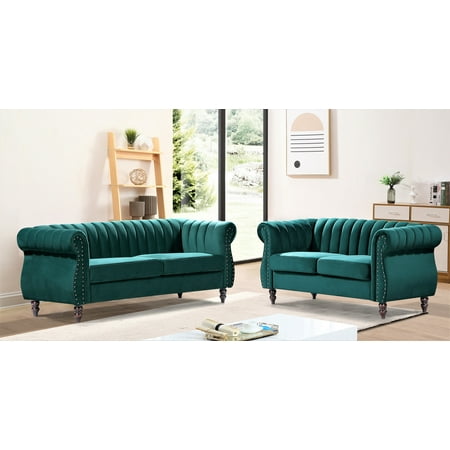 Adibah Velvet Chesterfield 2 Pieces Living Room Set