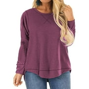 Adibosy Plus-Size Tops for Women Raglan Long Sleeve Color Block Striped T-Shirts Crewneck Blouse Dark Gray