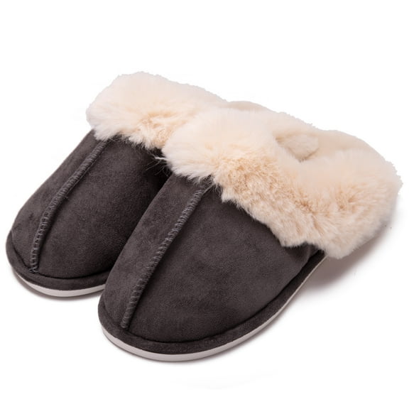 Adibosy Womens Slipper Memory Foam Fluffy Soft Warm Slip On House Slippers Anti-Skid Cozy Plush for Indoor Outdoor Gray
