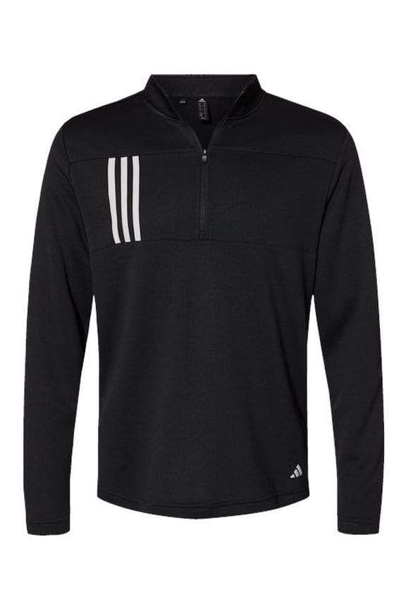 - 3-Stripes Double Knit Quarter-Zip Pullover - A482 - Black/ Grey Two