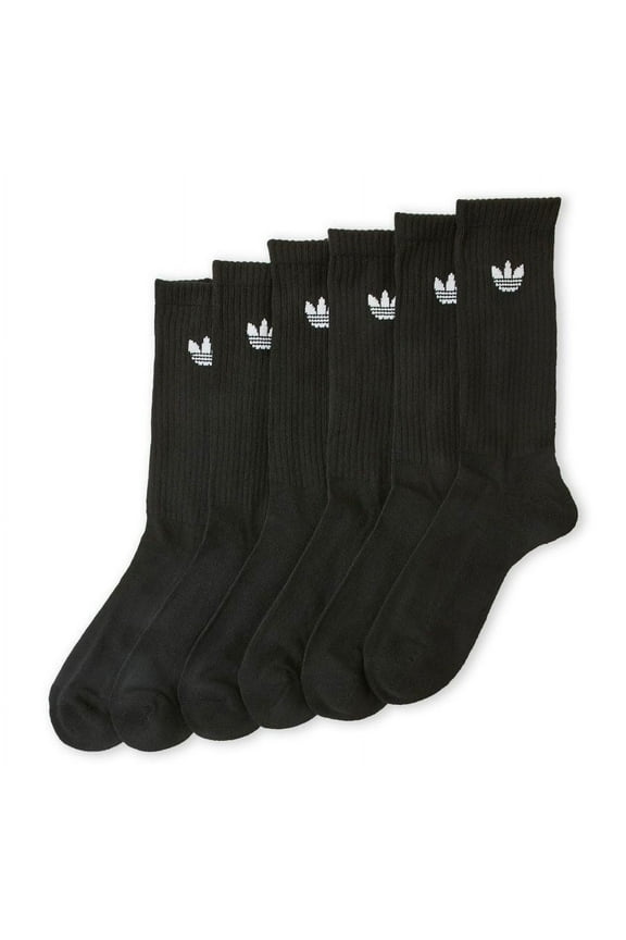 6 Pair Pack Original Trefoil Athletic Moisture Wicking Crew Socks Black Large/8-12