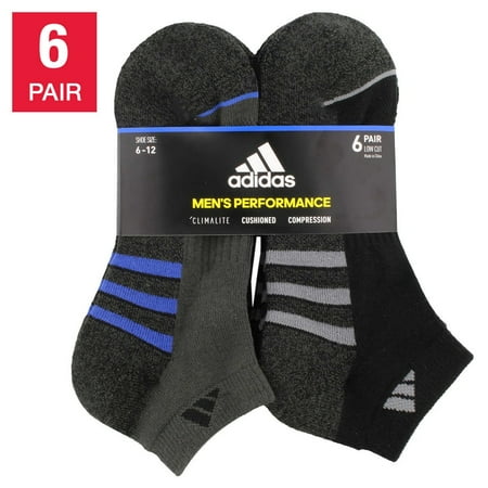 Adidas 6 Pairs Men's Low Cut Socks 6 Pack for Shoe Size 6-12 Black, Black, 6-12