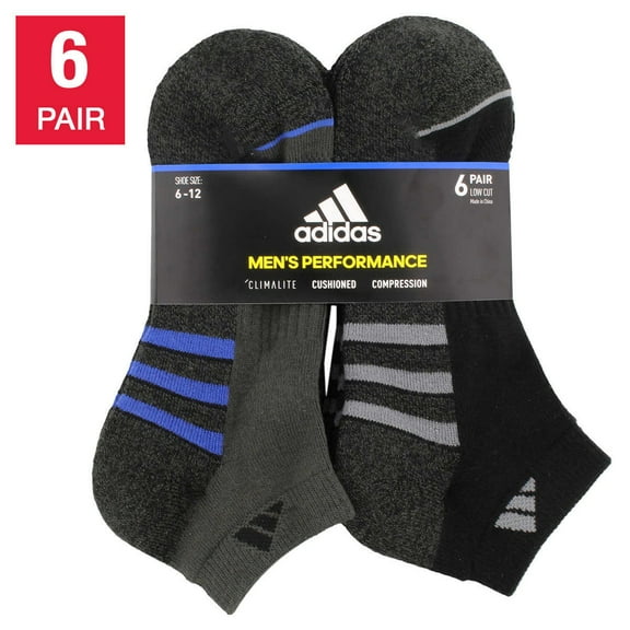 Adidas 6 Pairs Men's Low Cut Socks 6 Pack for Shoe Size 6-12 Black, Black, 6-12