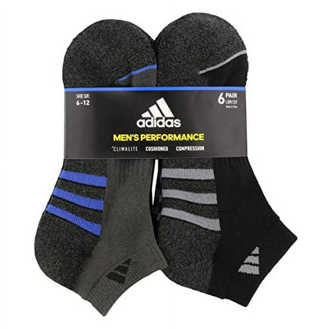 Adidas 6 Pairs Men's Low Cut Socks 6 Pack for Shoe Size 612 Black