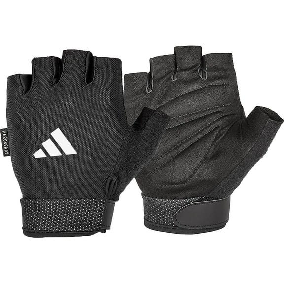 Adidas Adjustable Essential Gloves Weight Lifting Gym Workout Training - Black
