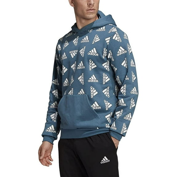 Adidas All Over Print Fleece Hoodie Mens Casual, Orbit Indigo, Large