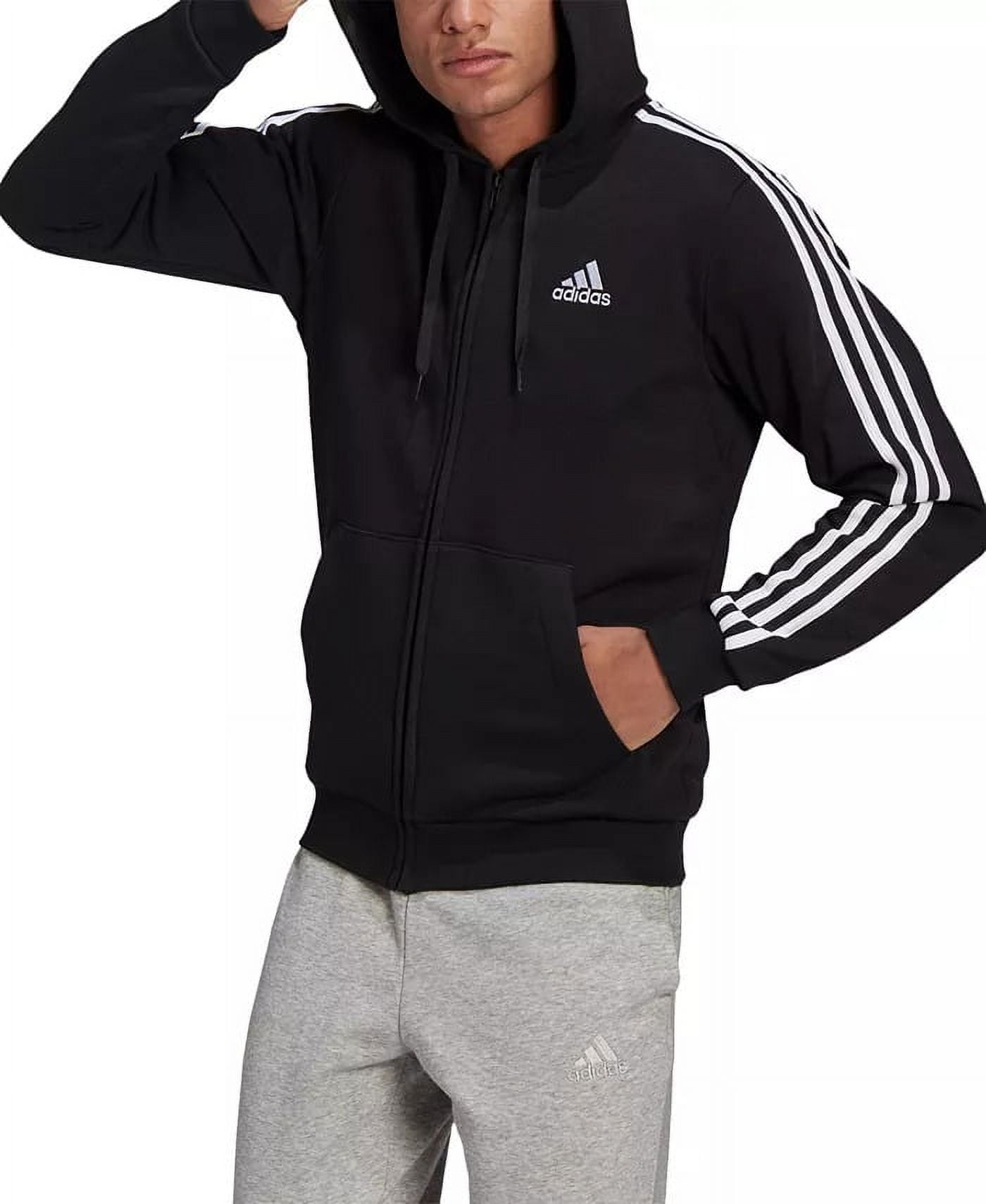 Adidas BLACK Men s Essentials Fleece 3 Stripes Full Zip Hoodie US Medium