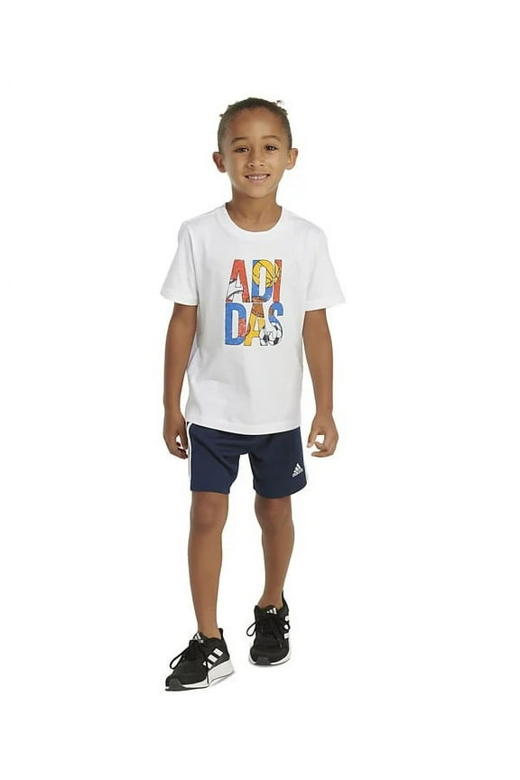 Toddler Boys White All Sports Graphic Tee Shirt & Shorts Outfit Set 3T