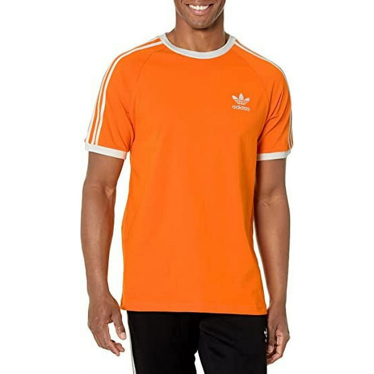 Large ORANGE Cotton 3-Stripes BRIGHT Adidas T-Shirt, Adicolor US Classic
