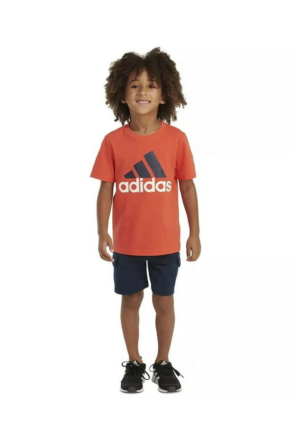 Toddler Boys Orange Large Logo Tee Shirt & Shorts Outfit Set 3T