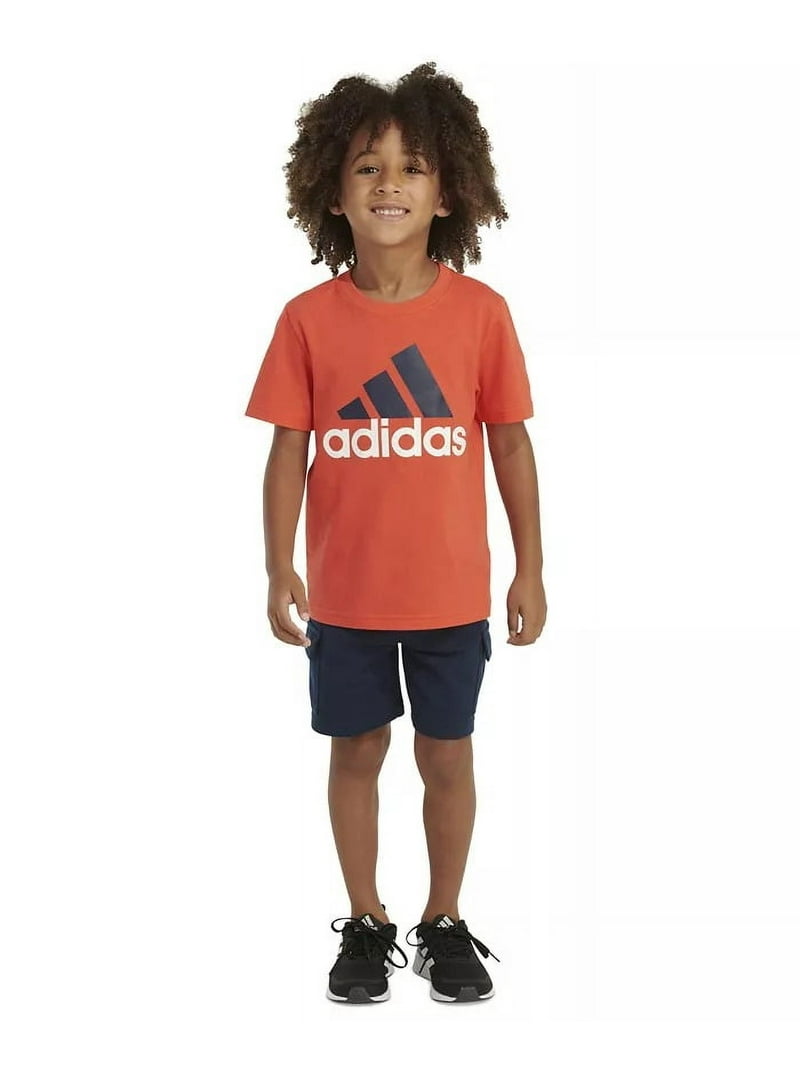 Adidas Boys Orange Navy Adidas T-Shirt Shorts Set Athletic