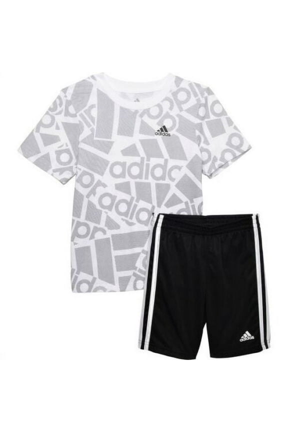 Big Boy's Repeat Brand Graphic Print Short Sleeve T-Shirt and Active Shorts Set