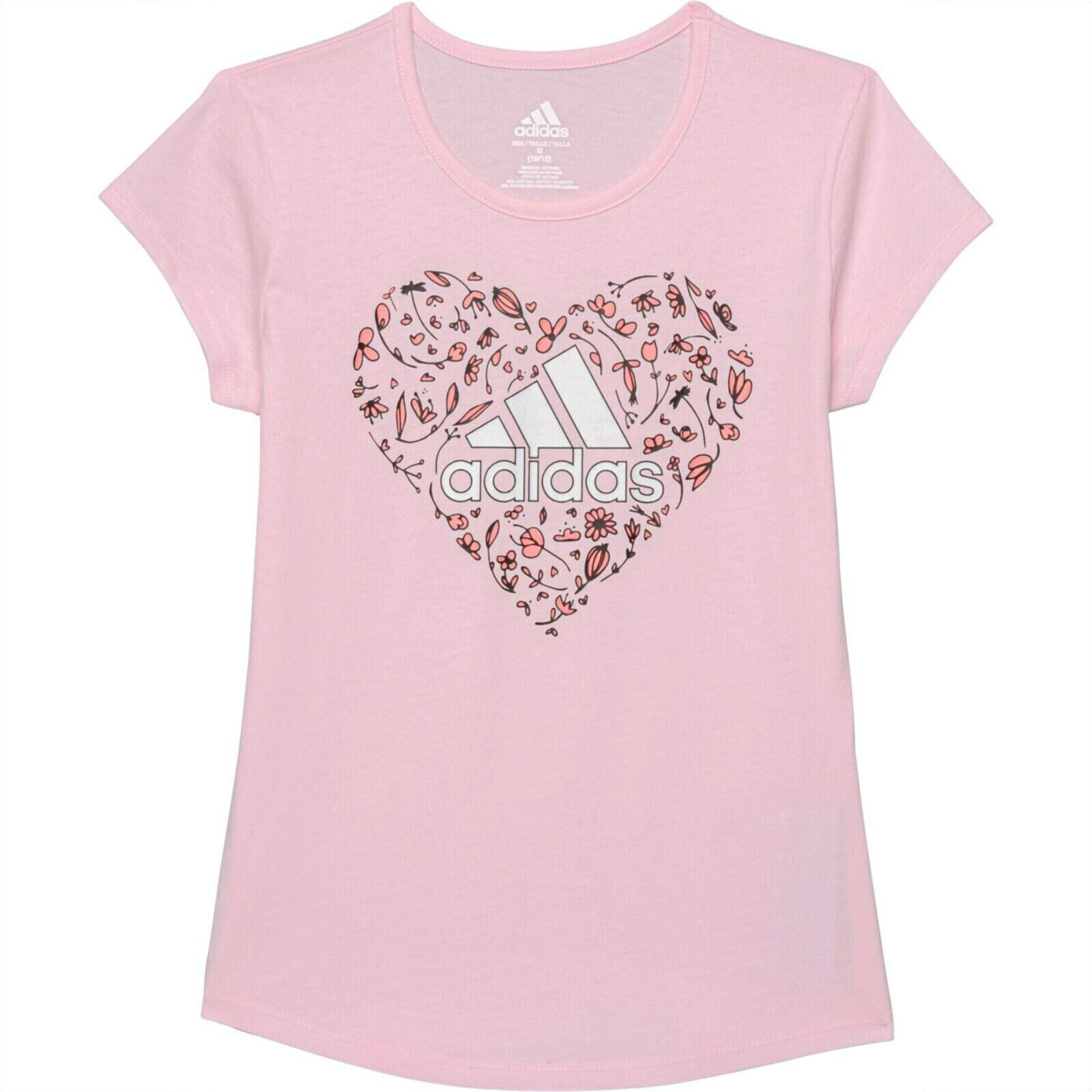 White adidas shirt sales with pink logo