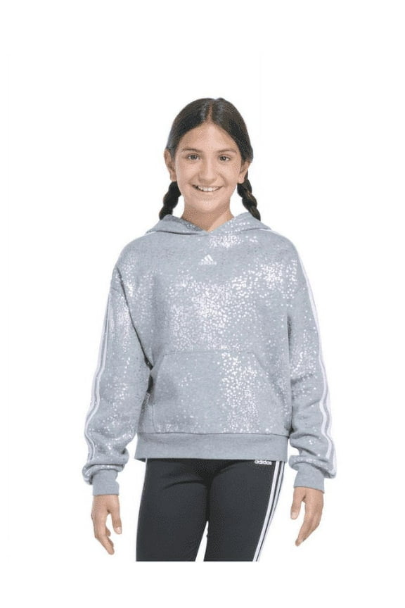 Big Girls Grey Loose Fit Hooded Pullover Sweatshirt, L,(14)