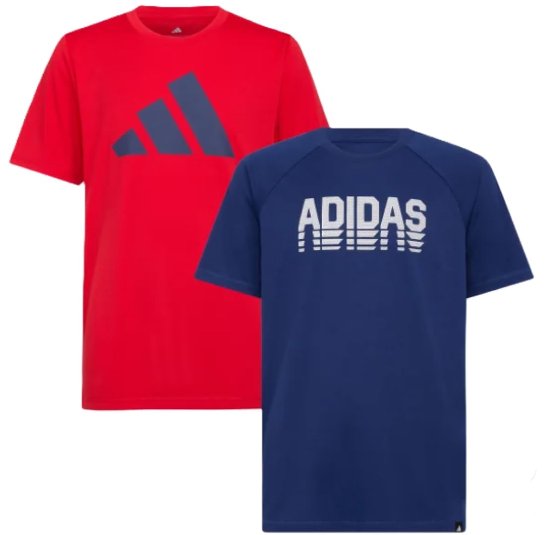 Adidas Boy's 2 Pack Performance Short Sleeve Tees (US, Alpha, X-Large, Regular, Navy and Red)
