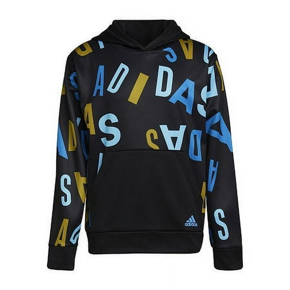 Adidas Boys' Active Sport Athletic Pullover Hooded Sweatshirt, Black Lineage with Collegiate Royal, X-Large