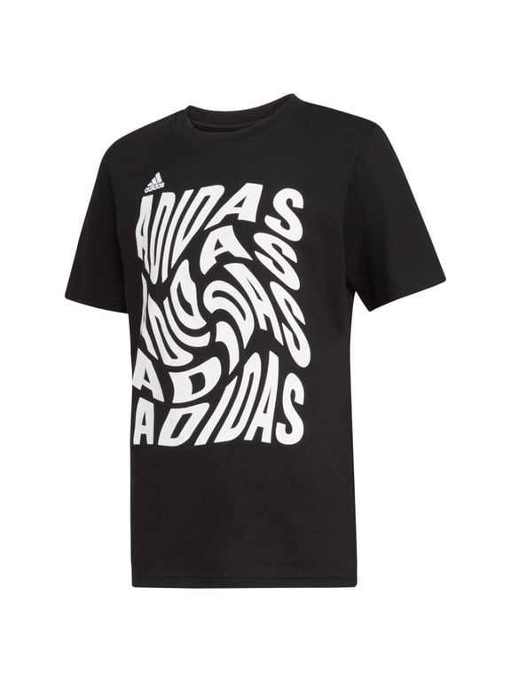Boys Black & White Warped Logo Crewneck Tee, Size 4T