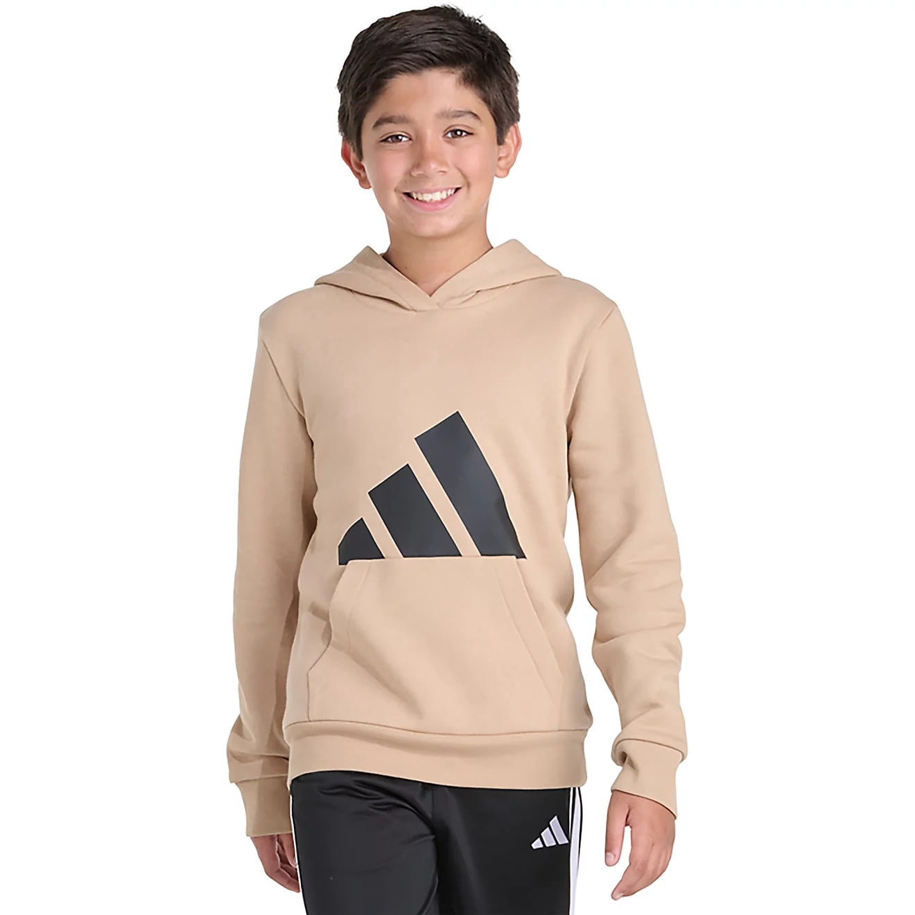 Adidas Boys' Essential Big Logo Pullover Hoodie Tan  Medium