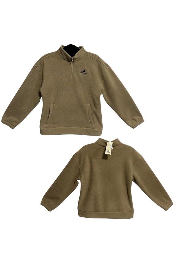 Boys Fleece Pullover Sweater Size 8 (S) Mock Neck Beige Brown Quarter-Zip