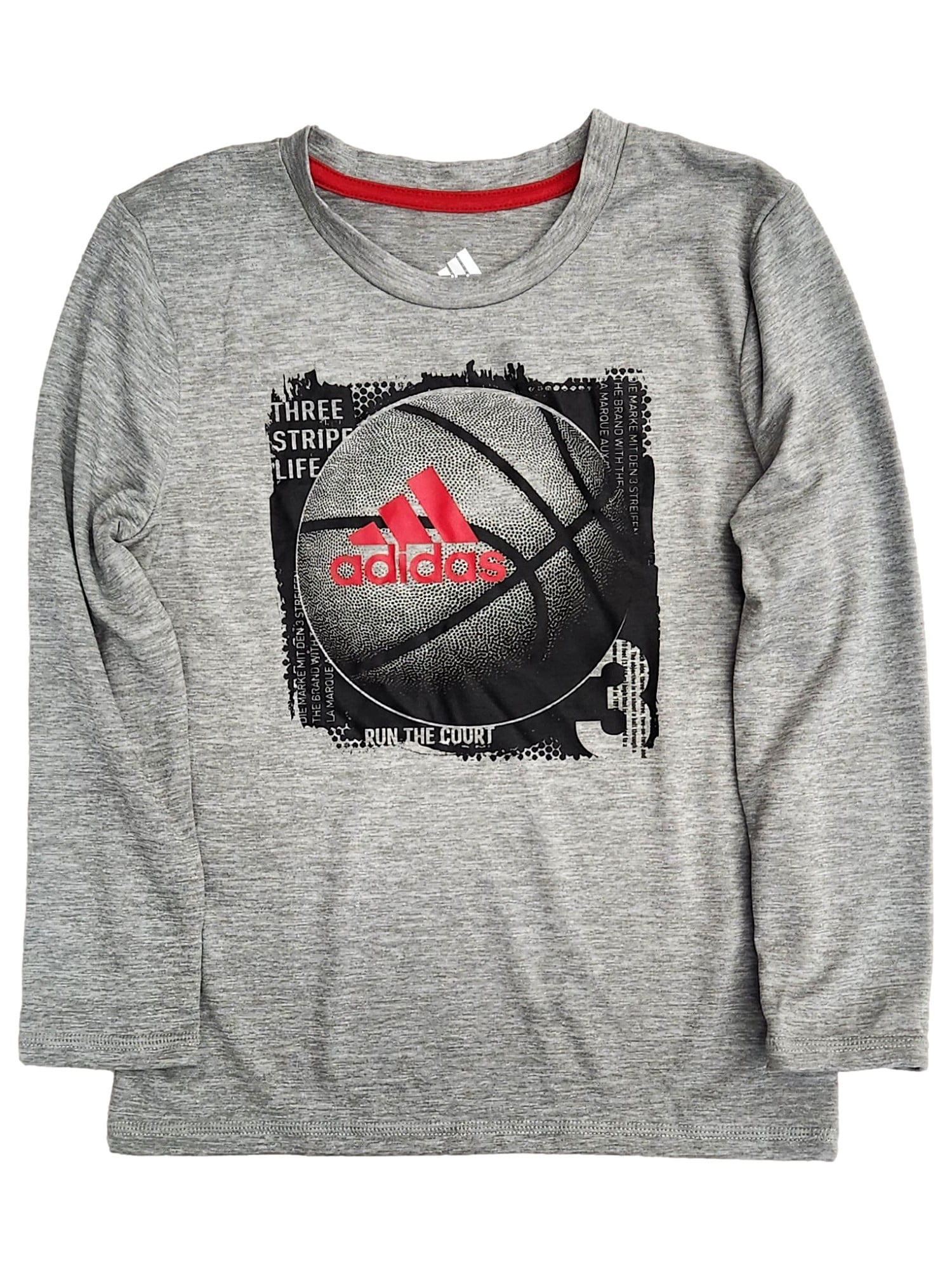 Adidas Boys Gray With Black Logo Athletic Quick Dry Long Sleeve T-Shirt Size 4