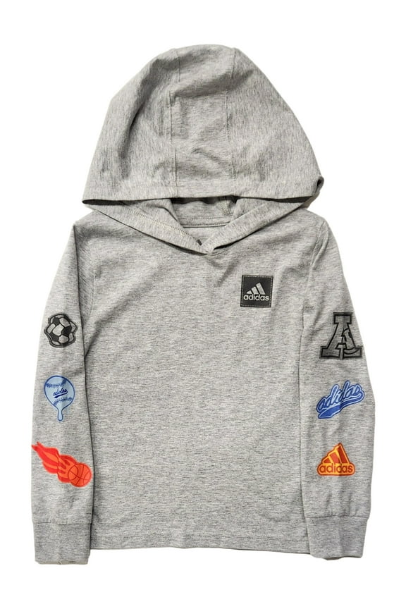 Boys Gray With Black Square Logo Long Sleeve Hooded T-Shirt 6