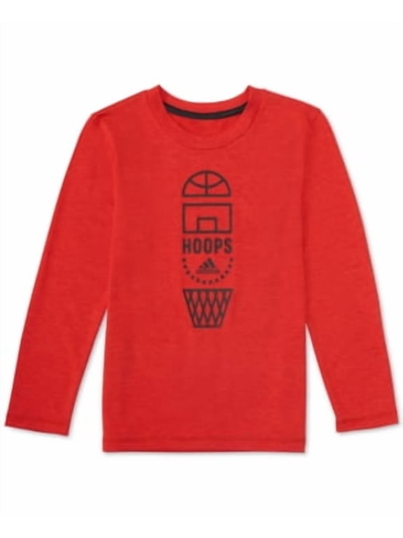 Boys Red Hoops Climalite Stay Dry Athletic Long Sleeve Sport Shirt 5