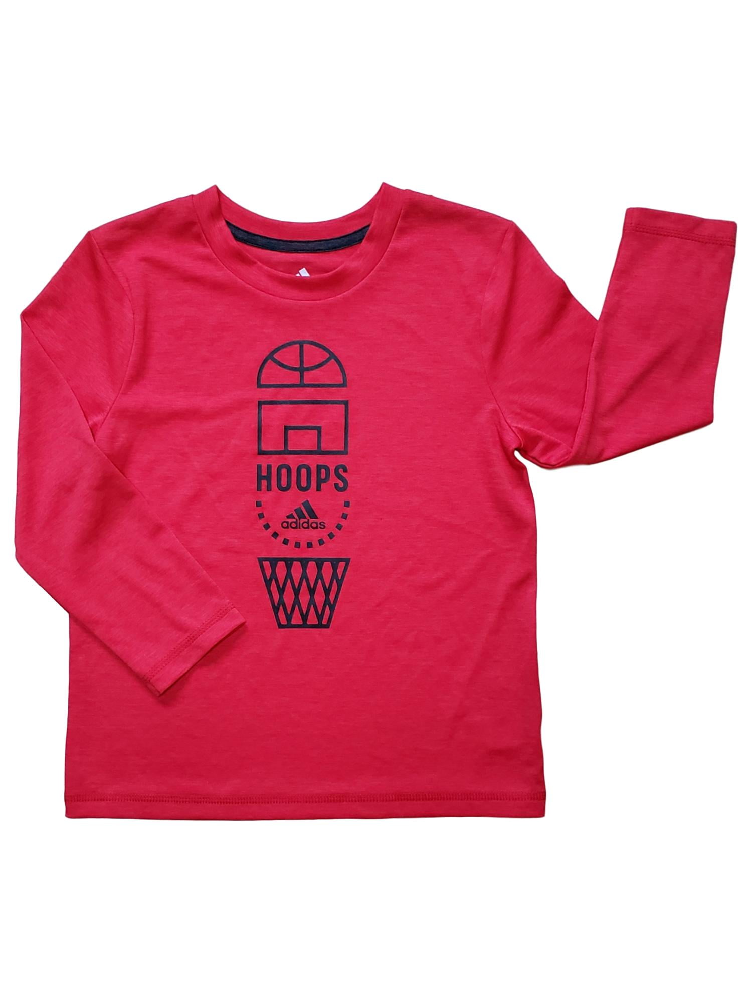 Adidas Boys Red Hoops Climalite Stay Dry Athletic Long Sleeve Sport Shirt 6