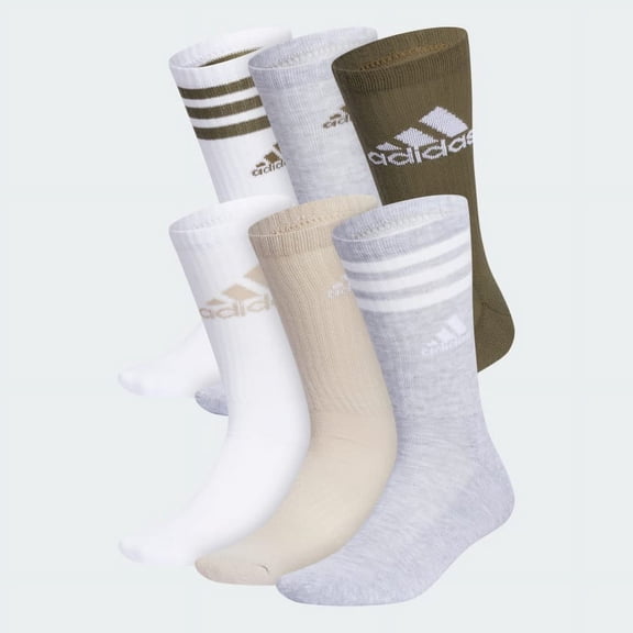 Adidas Cushioned Mixed Crew Socks, 6 Pairs, Multicolor, Large