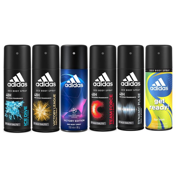 Adidas Deodorant Spray For Men Assorted Scents 150 ml, Pack of 6