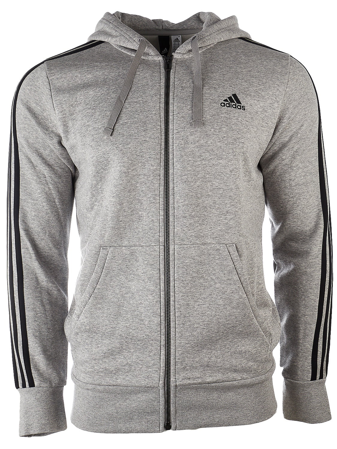 Adidas Essentials 3-Stripe Full Zip Fleece Hoodie - Medium Grey Heather/ Black - Mens - XXL