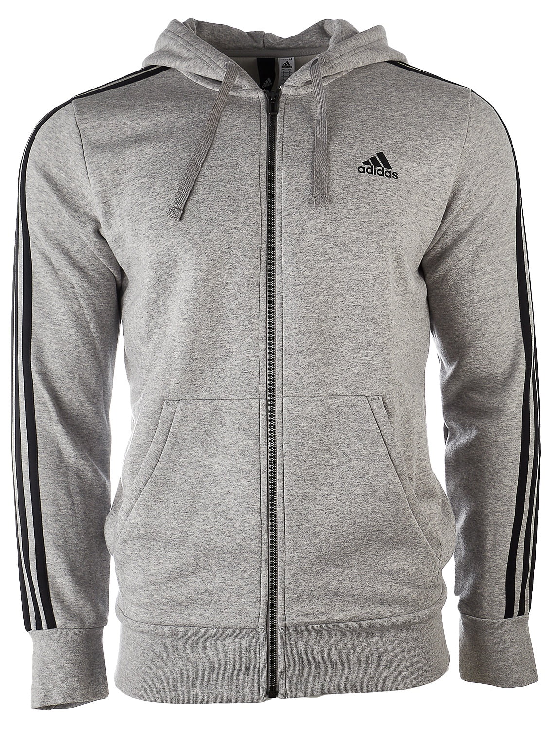 Adidas Essentials 3Stripe Full Zip Fleece Hoodie Medium Grey Heather
