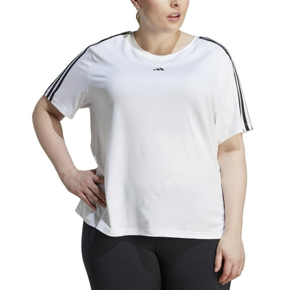 adidas Women's Plus Size Aeroready Train Essentials 3-Stripes T-Shirt, White/Black, 3X