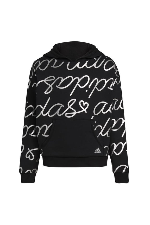 Girls 7-16 Script Fleece Hooded Pullover(Black 14)