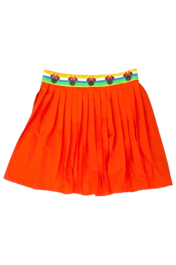 Girls Orange Minnie Mouse Striped Waist Band Pleated Skirt Skort 4