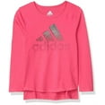 thumbnail image 1 of Adidas Girls' Little Long Sleeve Curved Hem T-Shirt, real magenta, 4, 1 of 2