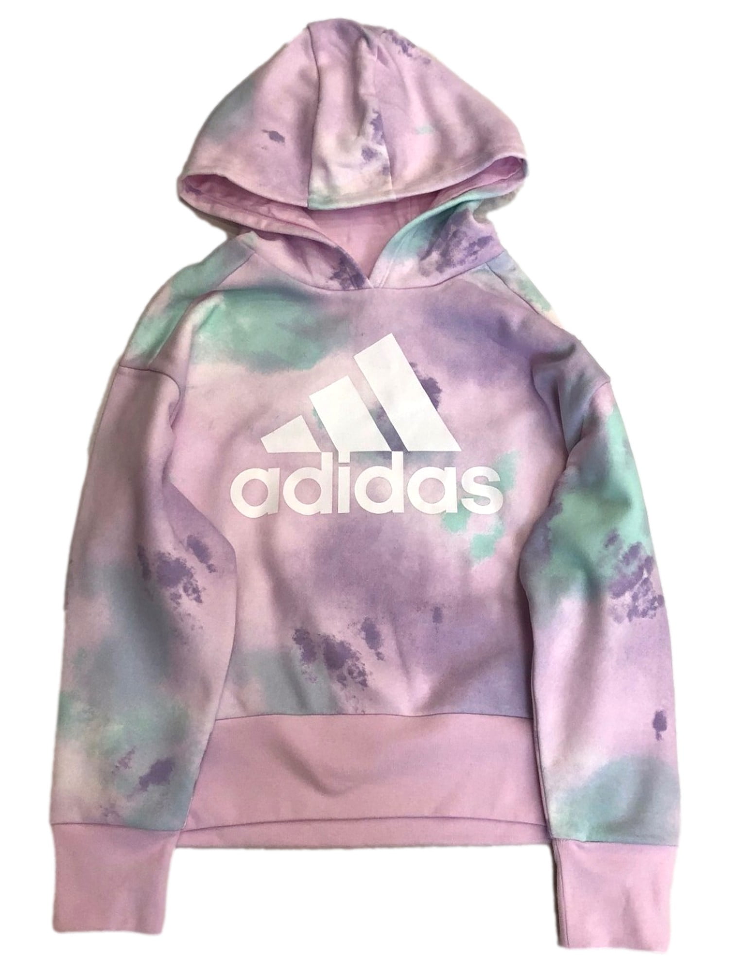 Adidas Girls Purple Blue & Pink Tie Dye Athletic Hoodie Sweatshirt Small (7-8)