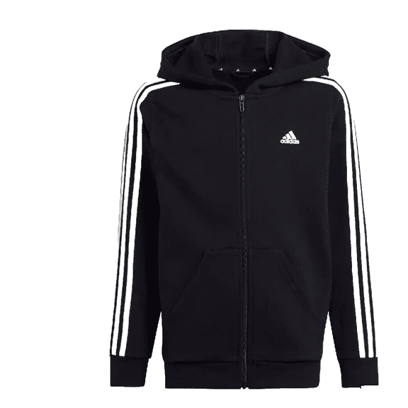 Adidas Girls' Zip-Front 3-Stripe Hooded Fleece Jacket - Size M (10/12)