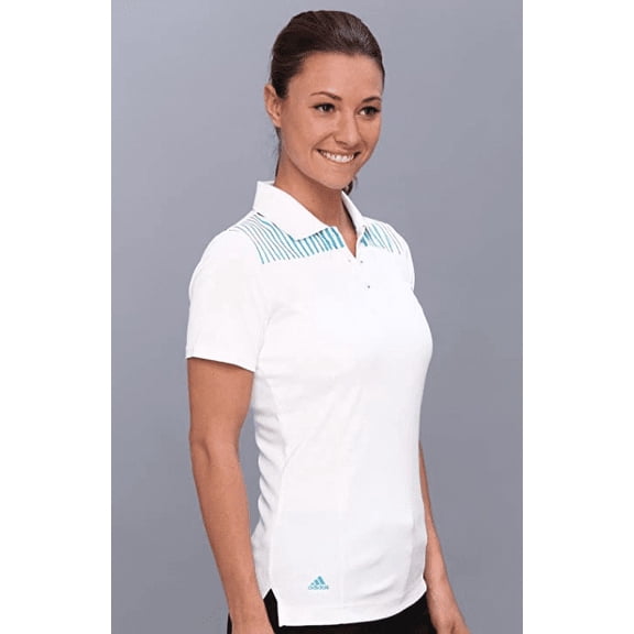 Adidas Golf Women's Climachill Engineered White/Solar Blue Print Polo, Sz. Small