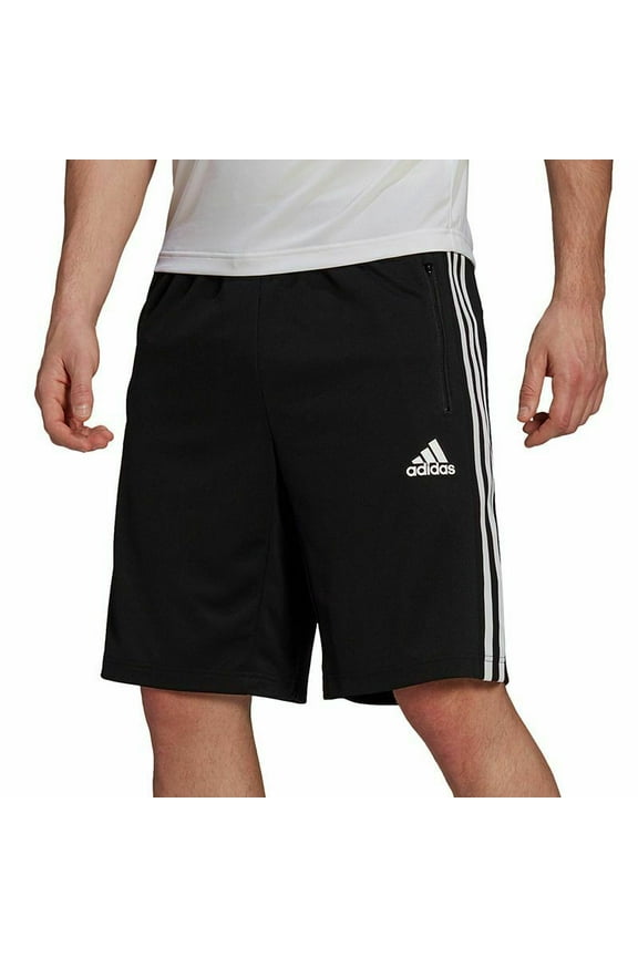 H20839 Men Black Polyester Drawstring Elastic 3-Stripe Short Size M AC107