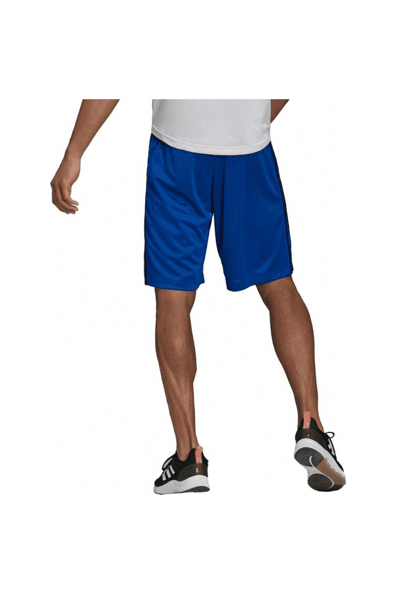 H20847 Men Blue Polyester Drawstring Elastic 3-Stripe Running Short AC206 (Medium)