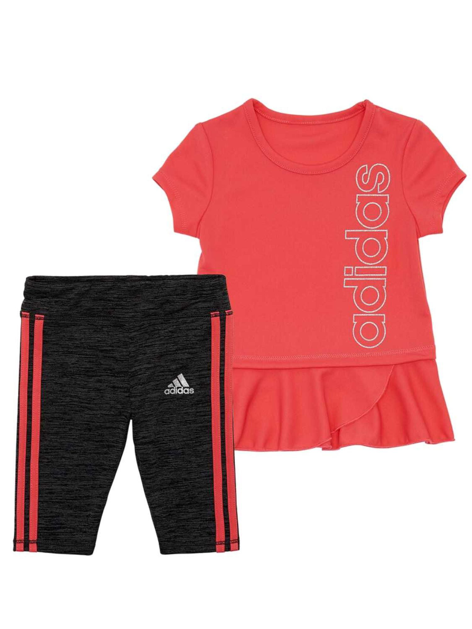 Adidas Infant Girls Salmon Pink Tunic & Capri Legging Athletic Sports  Outfit 18m 