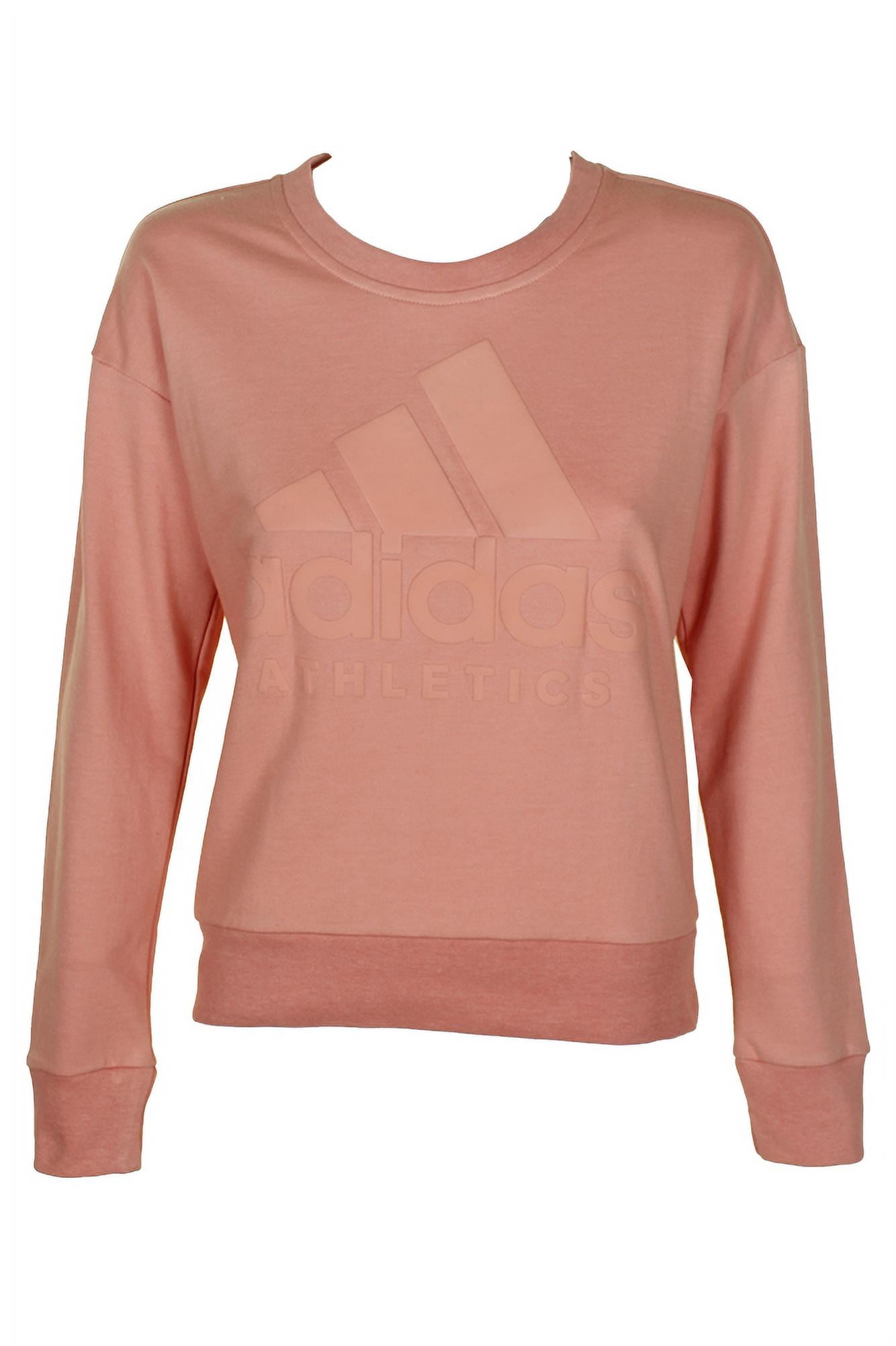 Adidas Ladies Classic Logo Graphic Cotton Crew Neck Sweatshirt Coral XS