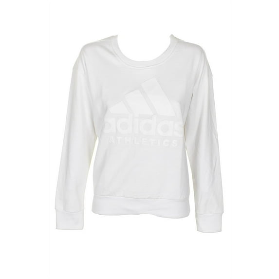 Adidas Ladies Classic Logo Graphic Cotton Crew Neck Sweatshirt White XS