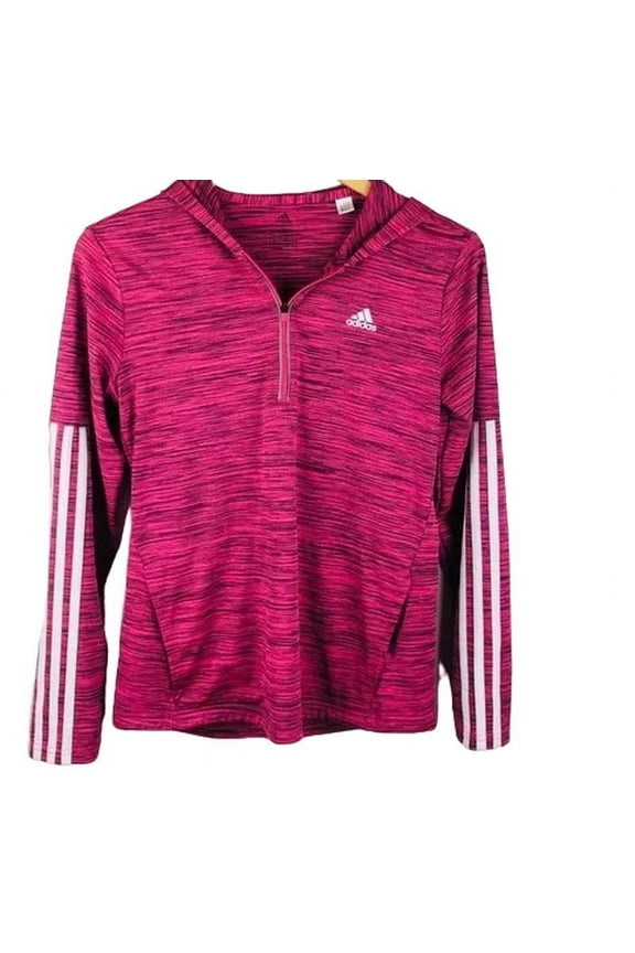 Ladies Climalite Three-Stripe Lightweight Quarter Zip Workout Exercise Hoodie (Small, Pink)