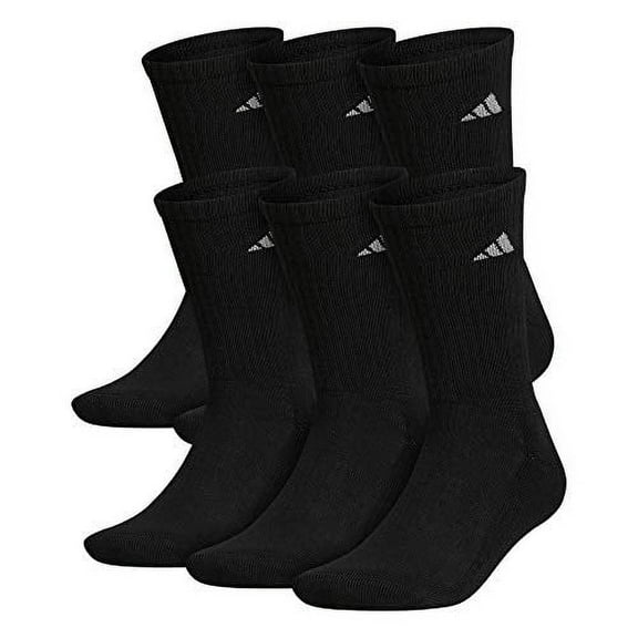Adidas Large Moisture Wicking/Athletic/Cushioned Crew Socks with Arch, Black (6-Pairs)