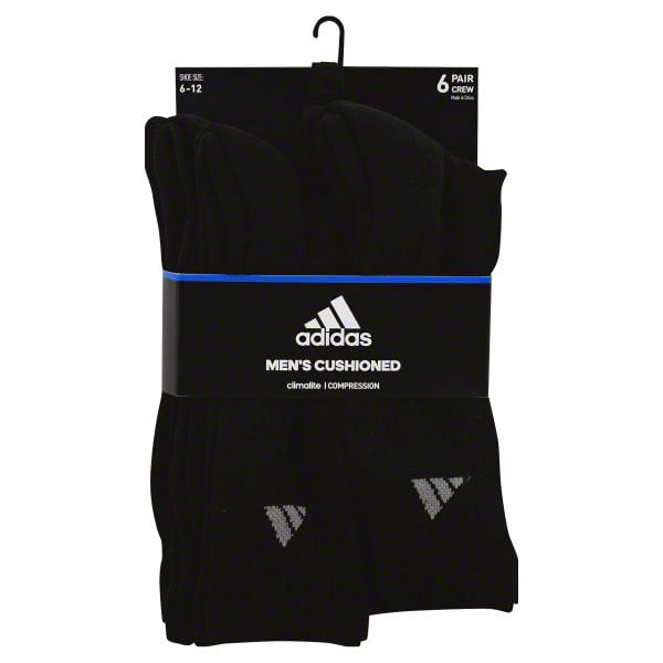 Large Moisture Wicking/Athletic/Cushioned Crew Socks with Arch, Black (6-Pairs)