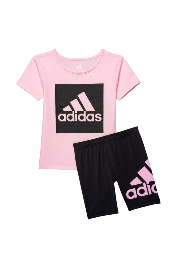 Little Girls Color Block T-Shirt and Bike Shorts Set-Pink / 5