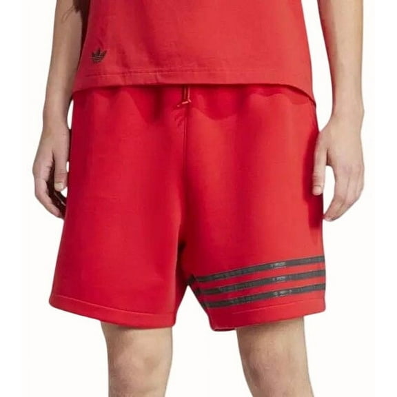 Adidas Men Neuclassic Red Striped Shorts Drawstring Waist Side Pockets